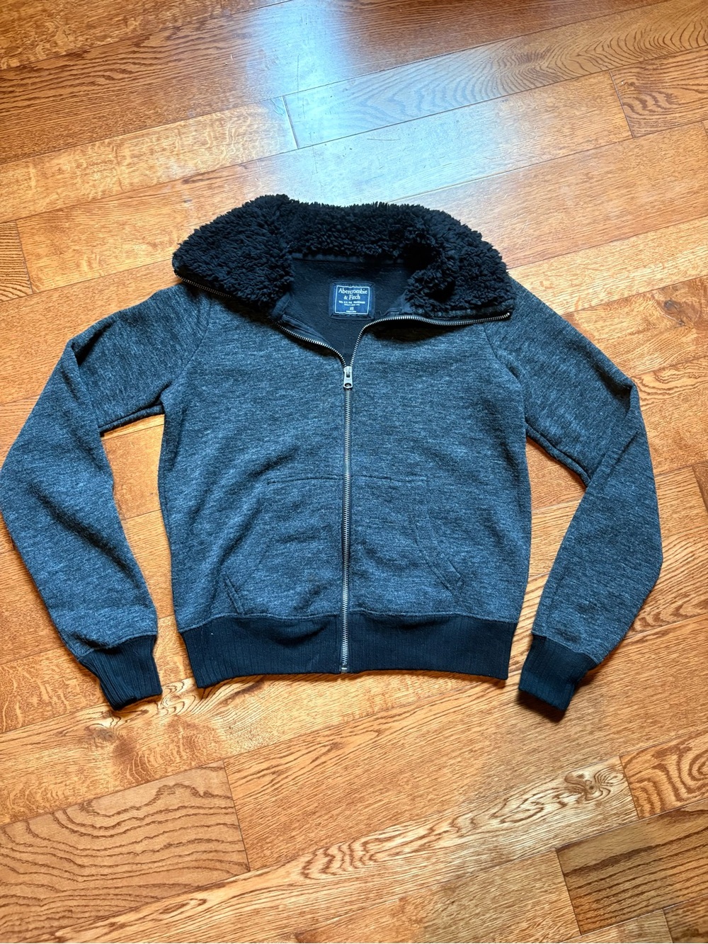 Abercrombie & Fitch Charcoal Zip-Up Sweater with Black Sherpa Collar